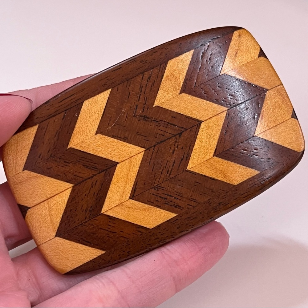Hand Crafted Two-Tone Wooden Geometric Belt Buckle in Brown and Tan